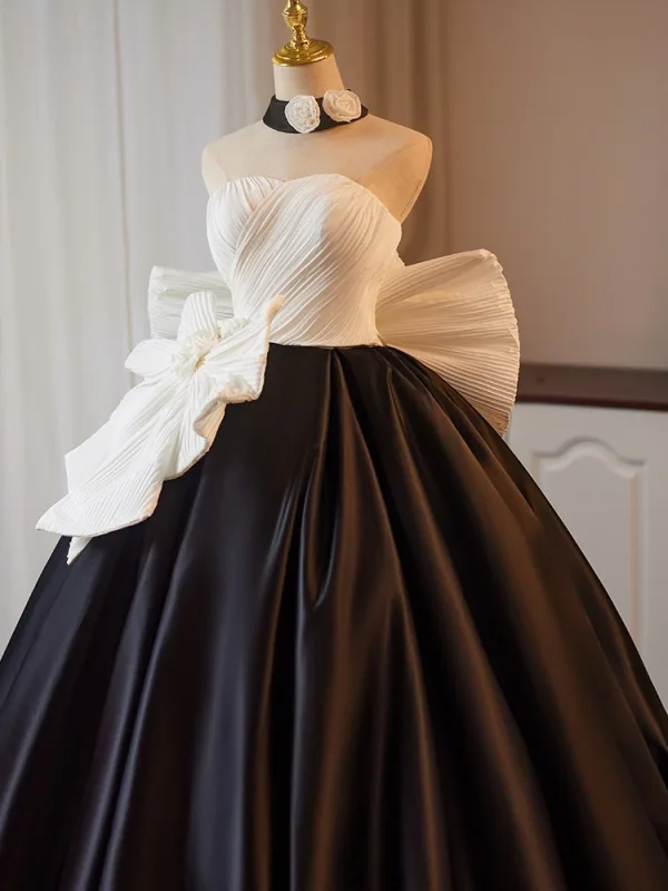 Style Audrey Hepburn Noire Noeud Robe De Bal 2024 Robe Boule Bustier Sans Manches Dos Nu Train De Balayage Promo Robe De Ceremonie