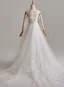 Schlicht Weiß Spitze Blumen Leichtes Brautkleider / Hochzeitskleider 2025 A Linie Off Shoulder Lange Ärmel Rückenfreies Sweep / Pinsel Zug