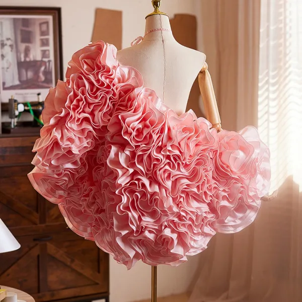 Chic / Beautiful Candy Pink Handmade Flower Prom shawl Jackets & wraps 2024