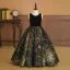Elegant Gold Black Birthday Flower Girl Dresses 2024 Ball Gown Scoop Neck Sleeveless Floor-Length / Long
