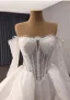 High-end White Handmade  Beading Lace Flower Satin Wedding Dresses 2025 Ball Gown Off-The-Shoulder Long Sleeve Backless Chapel Train