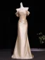 Sexy Champagne Trumpet / Mermaid Evening Dresses 2026 Off-The-Shoulder Sleeveless Backless Floor-Length / Long Formal Dresses