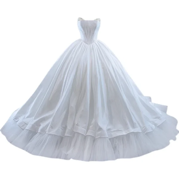 High-end White Pearl Wedding Dresses 2022 Ball Gown Strapless Sleeveless Backless Court Train Wedding