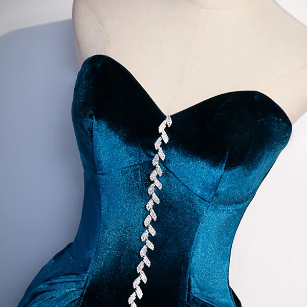 Vintage / Retro Royal Blue Suede Evening Dresses 2023 A-Line / Princess Strapless Rhinestone Sleeveless Backless Floor-Length / Long Evening Party Formal Dresses