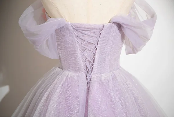 Bling Bling Lavender Glitter Appliques Prom Dresses 2024 Ball Gown Strapless Sleeveless Backless Floor-Length / Long Prom Formal Dresses
