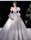 Luxus / Herrlich Ivory / Creme Perlenstickerei Perle Pailletten Brautkleider / Hochzeitskleider 2022 Ballkleid Eckiger Ausschnitt Geschwollenes Kurze Ärmel Rückenfreies Schleife Königliche Schleppe Hochzeit