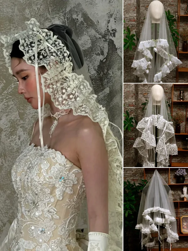 Charming White Handmade  Appliques Lace Flower 1.5 m Wedding Veils 2025 Tulle