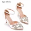 Sexy Weiß Strass Brautschuhe 2023 Knöchelriemen 9 cm Stilettos Spitzschuh Hochzeit Hochhackige