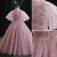 Chic / Beautiful Candy Pink Beading Sequins Prom Flower Girl Dresses 2022 Ball Gown Scoop Neck Puffy Short Sleeve Floor-Length / Long Flower Girl Dresses