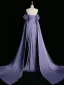 Sexy Lavender Satin Evening Dresses Prom Dresses 2024 Trumpet / Mermaid Off-The-Shoulder Sleeveless Backless Sweep Train Formal Dresses