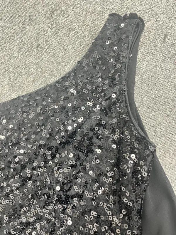 Scintillantes Noire Paillettes Fendue devant Robe De Soirée 2024 Trompette / Sirène Une épaule Sans Manches Dos Nu Fermeture Éclair Sur Le Côté Longue Soirée Robe De Ceremonie