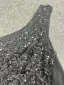 Scintillantes Noire Paillettes Fendue devant Robe De Soirée 2024 Trompette / Sirène Une épaule Sans Manches Dos Nu Fermeture Éclair Sur Le Côté Longue Soirée Robe De Ceremonie