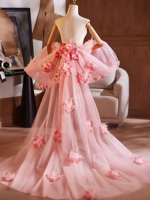 Chic / Belle Rougissant Rose Fait main Appliques Manches Courtes Promo châle 2025