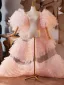 Mode Rougissant Rose Volants en Cascade Manches Courtes Promo châle 2025 Tulle