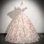 Elegant Blushing Pink Printing Prom Dresses 2025 Ball Gown Ruffle Off-The-Shoulder Sleeveless Backless Floor-Length / Long Prom Formal Dresses