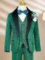 Fall Winter Glitter Dark Green Birthday Long Sleeve 6-piece Boys Wedding Suits 2025 Body Jewellery Coat Pants Shirt Tie Vest