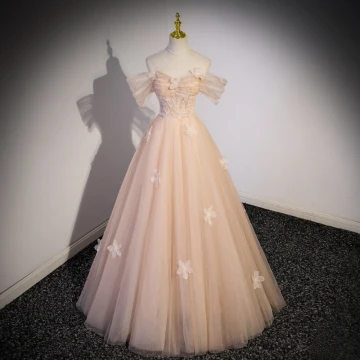 Mode Champagne Appliques Paillettes Robe De Bal 2023 Princesse De L Épaule Manches Courtes Dos Nu Longue Robe De Ceremonie