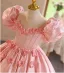 Lovely Blushing Pink Appliques Birthday Flower Girl Dresses 2024 Ball Gown Square Neckline Puffy Short Sleeve Backless Floor-Length / Long Flower Girl Dresses