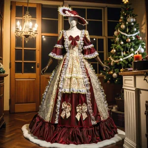 Vintage Retro Medieval Burgundy Lace Flower Printing Bow Prom Dresses 2025 Ball Gown Square Neckline Bell Sleeves Floor Length Long Formal Dresses
