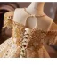 Sparkly Gold Beading Sequins Birthday Flower Girl Dresses 2025 Ball Gown Scoop Neck Short Sleeve Backless Floor-Length / Long Tulle