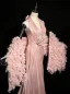 Sexy Rougissant Rose Faux Diamant Plumes Robe De Soirée 2024 Trompette / Sirène Titulaire Sans Manches Dos Nu Train De Balayage Soirée Robe De Ceremonie