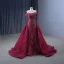 High-end Burgundy Handmade  Beading Evening Dresses 2024 Trumpet / Mermaid Off-The-Shoulder Short Sleeve Backless Court Train Evening Party Formal Dresses