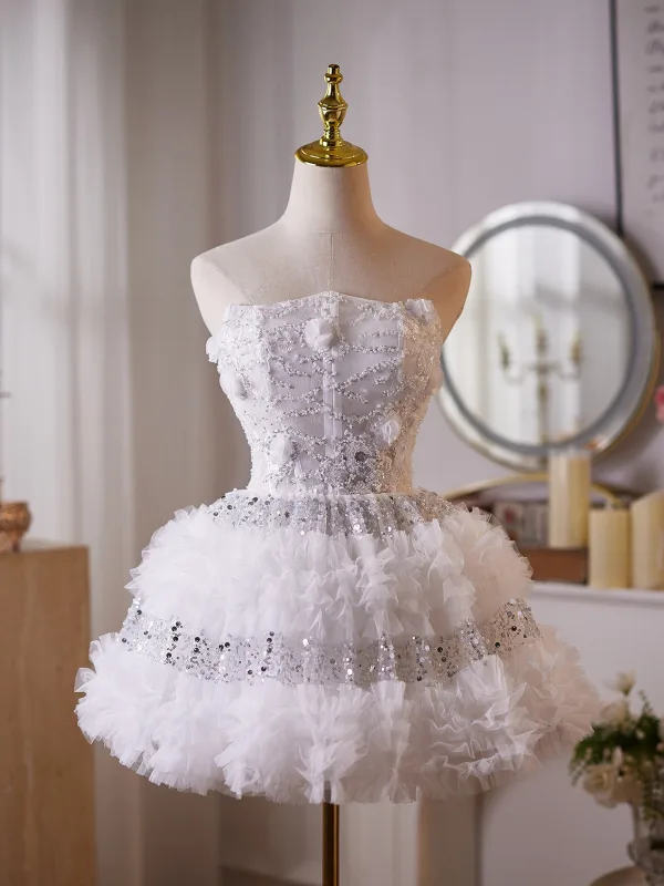 Sexy Charming White Beading Pearl Sequins Appliques Short Cocktail Party Evening Party Party Dresses 2025 Ball Gown Strapless Sleeveless Backless