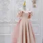 Élégant Rougissant Rose Volants en Cascade Satin Robe De Bal 2024 Princesse Volants De l'épaule Manches Courtes Dos Nu Train De Balayage Robe De Ceremonie