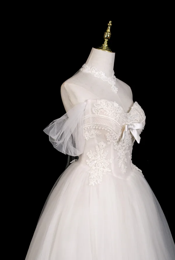 Simple Légère Blanche Perlage Perle En Dentelle Fleur Robe De Mariée 2025 Princesse De l'épaule Manches Courtes Dos Nu Longue Mariage