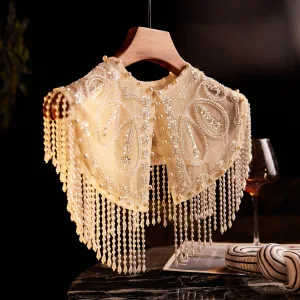 Glittrande Champagne Handgjort Beading Pärla Tassel Paljetter Sjal 2025