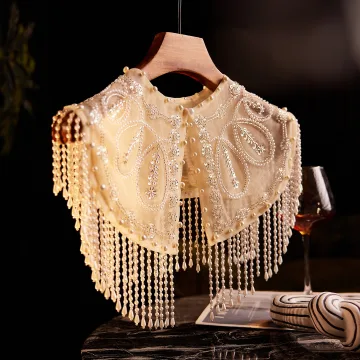 Glittrande Champagne Handgjort Beading Pärla Tassel Paljetter Sjal 2025