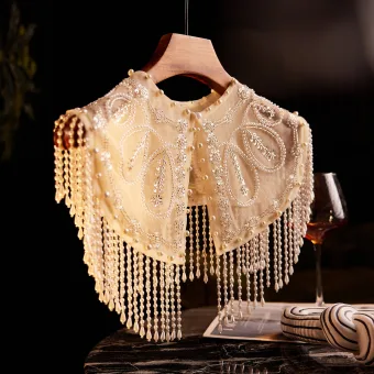 Glittrande Champagne Handgjort Beading Pärla Tassel Paljetter Sjal 2025