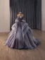Sparkly High-end Purple Cascading Ruffles Star Sequins Prom Dresses 2026 Ball Gown Strapless Sleeveless Backless Chapel Train Formal Dresses