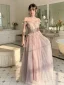 Chic / Beautiful Blushing Pink Lace Flower Bridesmaid Dresses 2023 A-Line / Princess Short Sleeve Backless Floor-Length / Long Bridesmaid Dresses