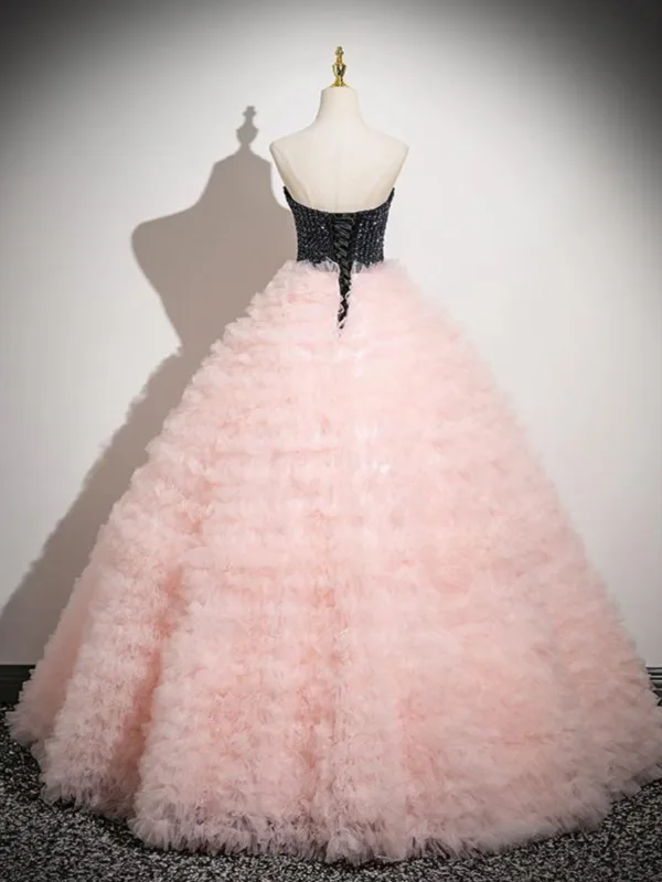 Schöne Rosa Perlenstickerei Durchbohrt Ballkleider 2025 Ballkleid Bandeau Ärmellos Rückenfreies Lange Ball Festliche Kleider
