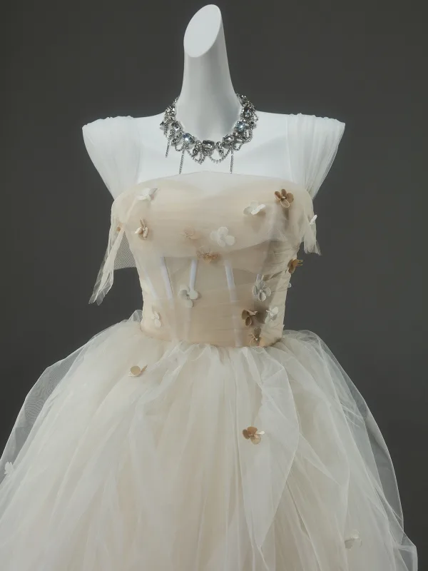 High End Ivory / Creme Applikationen Fallende Rüsche Ballkleider Heimkehr Abiballkleider 2025 Ballkleid Eckiger Ausschnitt Ärmellos Rückenfreies Lange Festliche Kleider