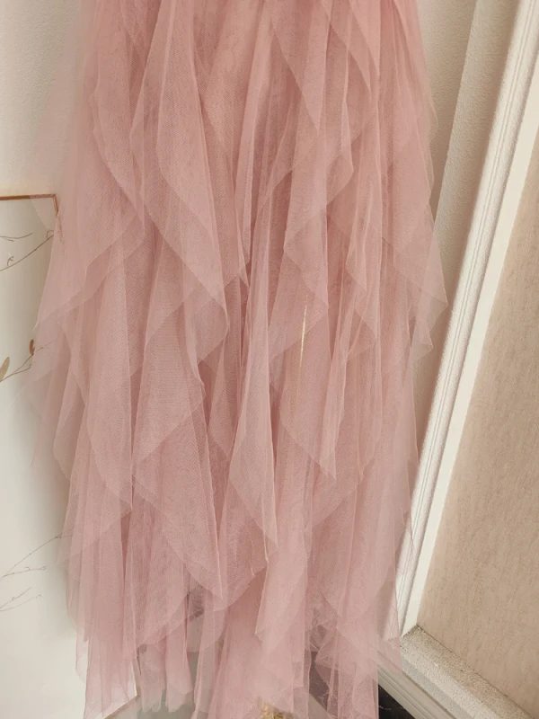 Chic / Beautiful Blushing Pink Cascading Ruffles Prom Dresses 2023 A-Line / Princess Strapless Sleeveless Backless Floor-Length / Long Prom Formal Dresses