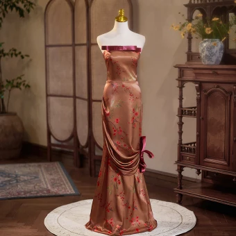 Sexy Marron Brodé Robe De Soirée 2024 Trompette Sirène Bustier Sans Manches Dos Nu Longue Soirée Robe De Ceremonie