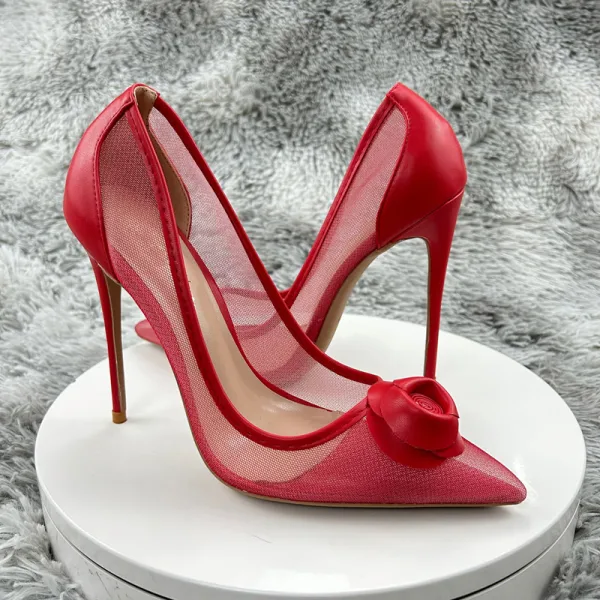 Charming Red Cocktail Party See-through Pumps 2023 12 cm Stiletto Heels Pointed Toe Pumps High Heels