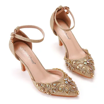 Charming Bling Bling Gold Rhinestone Sequins Evening Party Womens Sandals 2023 Ankle Strap 7 Cm Stiletto Heels Pointed Toe Sandals High Heels