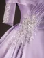 Vintage / Retro Elegant Lavender Beading Sequins Prom Dresses 2025 Ball Gown Scoop Neck Short Sleeve Backless Floor-Length / Long Formal Dresses