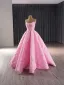 Elegante High End Pink Handgefertigt Perlenstickerei Pailletten Ballkleider 2024 Ballkleid Bandeau Ärmellos Rückenfreies Lange Ball Festliche Kleider