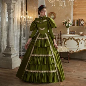 Vintage Originale Vert Foncé Noeud Robe De Bal 2024 Robe Boule Col Haut Manches Longues Longue Promo Robe De Ceremonie
