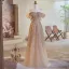 Bling Bling Champagne Beading Sequins Prom Dresses 2024 A-Line / Princess Off-The-Shoulder Short Sleeve Backless Floor-Length / Long Prom Formal Dresses
