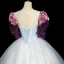 Elegant Sky Blue Rhinestone Sequins Appliques Lace Flower Prom Dresses 2023 Ball Gown Scoop Neck Puffy Short Sleeve Backless Floor-Length / Long Formal Dresses
