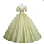 Elegant Sage Green Glitter Beading Sequins Prom Dresses 2023 Ball Gown Scoop Neck Puffy Short Sleeve Floor-Length / Long Prom Formal Dresses