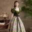 Fancy Dark Green Printing Prom Dresses 2022 Ball Gown Square Neckline Puffy Short Sleeve Backless Bow Sash Floor-Length / Long Formal Dresses