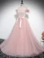 Charming Blushing Pink Beading Tassel Prom Dresses 2024 Ball Gown Strapless Sleeveless Backless Bow Sash Floor-Length / Long Prom Formal Dresses
