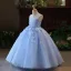 Chic / Beautiful Sky Blue Pearl Appliques Birthday Flower Girl Dresses 2025 Ball Gown Scoop Neck Sleeveless Backless Floor-Length / Long
