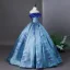 Vintage / Retro Pool Blue Prom Dresses 2025 Strapless Ball Gown Sleeveless Backless Floor-Length / Long Prom Formal Dresses